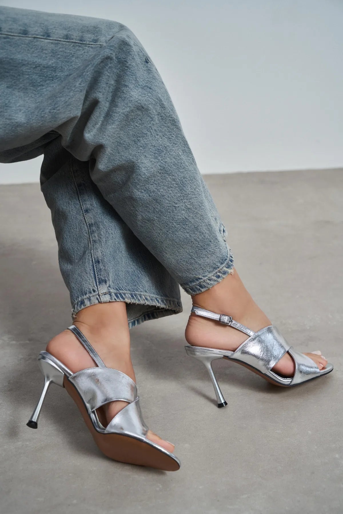 ZOYA Silver Crinkled Cross Strap Women’s Thin Heel Sandals | FOOTWEAR | Heels | Lebbse ZOYA Silver Crinkled Cross Strap Women’s Thin Heel Sandals | FOOTWEAR | Heels | Lebbse