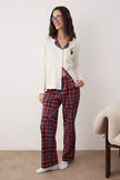 Plaid/Checked Cat Print Knitted Pajama Set