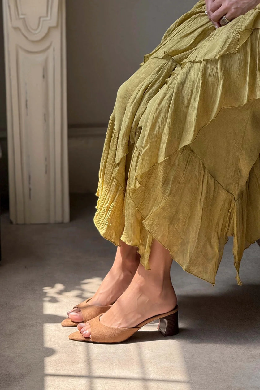 MORGANA TABA SUEDE POINTED TOE THICK HEEL WOMEN'S SLIPPERS