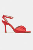 RAVEN Red Satin Ankle Strap Women’s Thin Heel Shoes