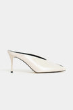 LILY Beige Pattern Asymmetric Open Front Back Women’s Heeled Slippers