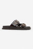 Simon Brown Wrinkled Matte Two Buckled Flat Sole Women's Slippers