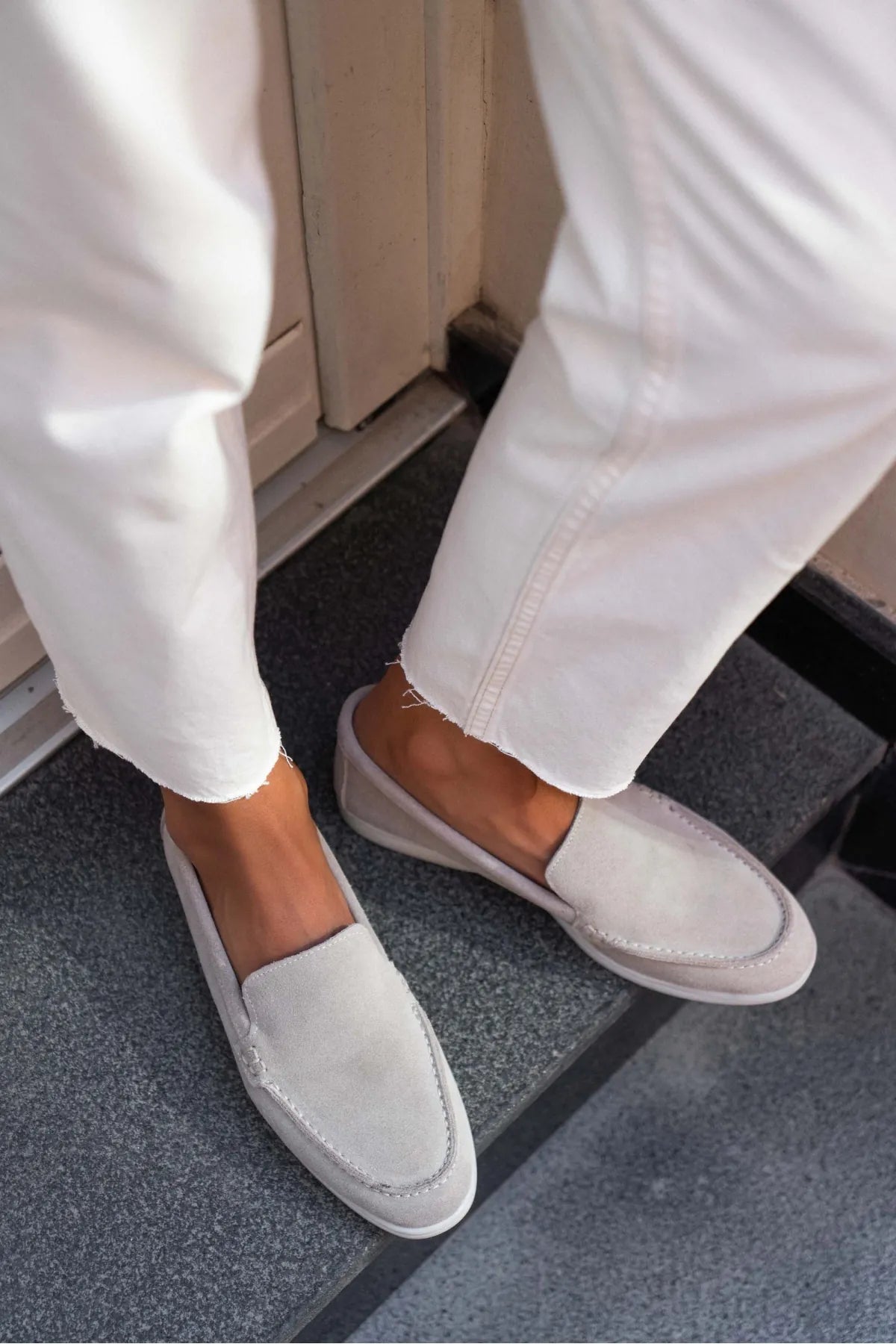 VAYNE Beige Genuine Leather Flat Women’s Ballet Flats