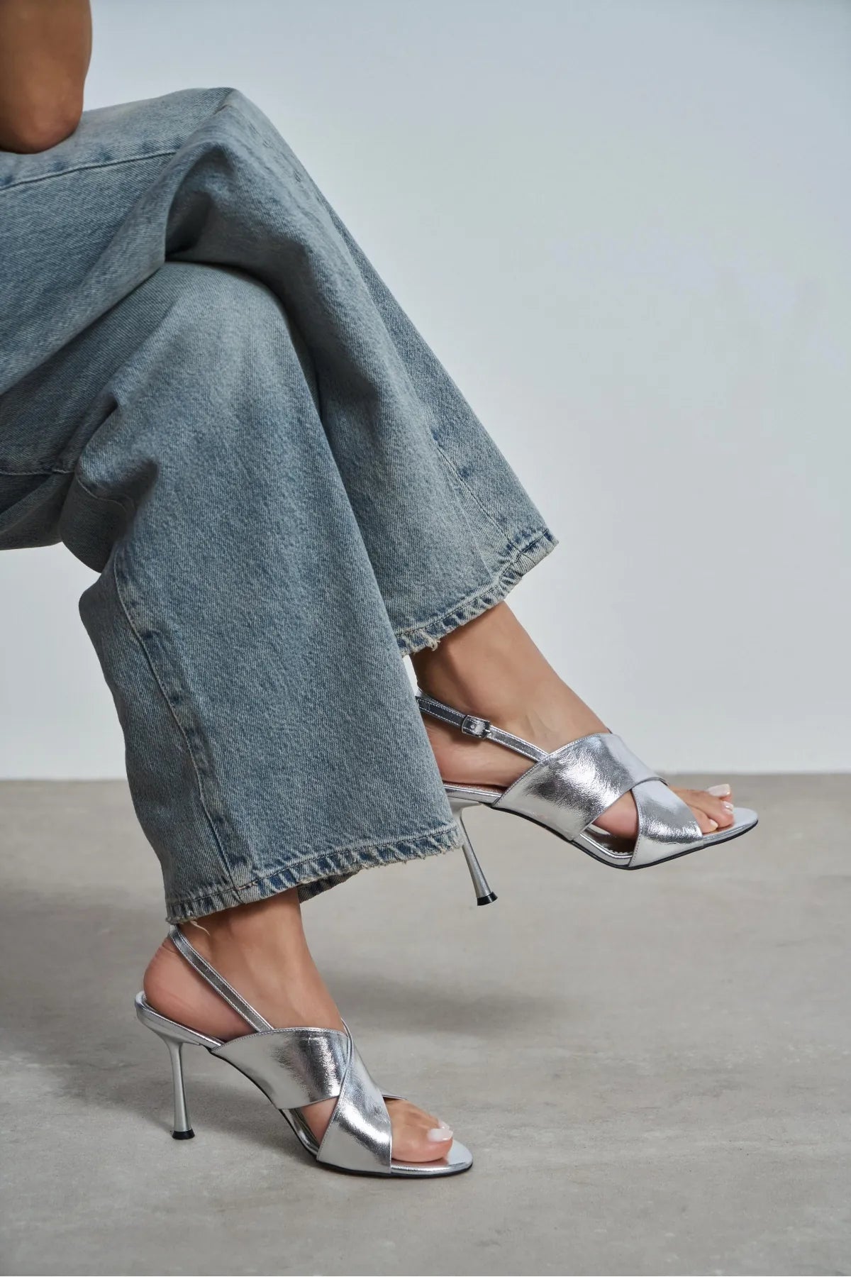 ZOYA Silver Crinkled Cross Strap Women’s Thin Heel Sandals | FOOTWEAR | Heels | Lebbse ZOYA Silver Crinkled Cross Strap Women’s Thin Heel Sandals | FOOTWEAR | Heels | Lebbse