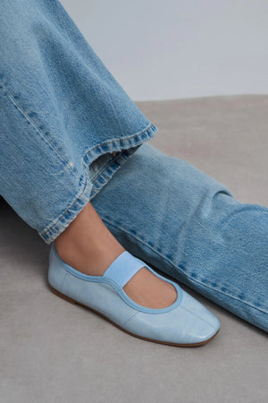 MORTY Baby Blue Rustic Patterned Women’s Daily Ballet Flats with Strap Detail