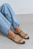 CALINA Rome Beige Suede Double Buckle Women's Flat Slippers