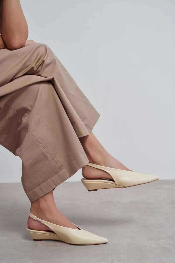 NINO Butter Yellow Matte Pointed Toe Back Strap Women’s Wedge Heel Shoes