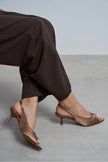 SALVA Brown Satin Pointed Toe Open Front Women’s Heels