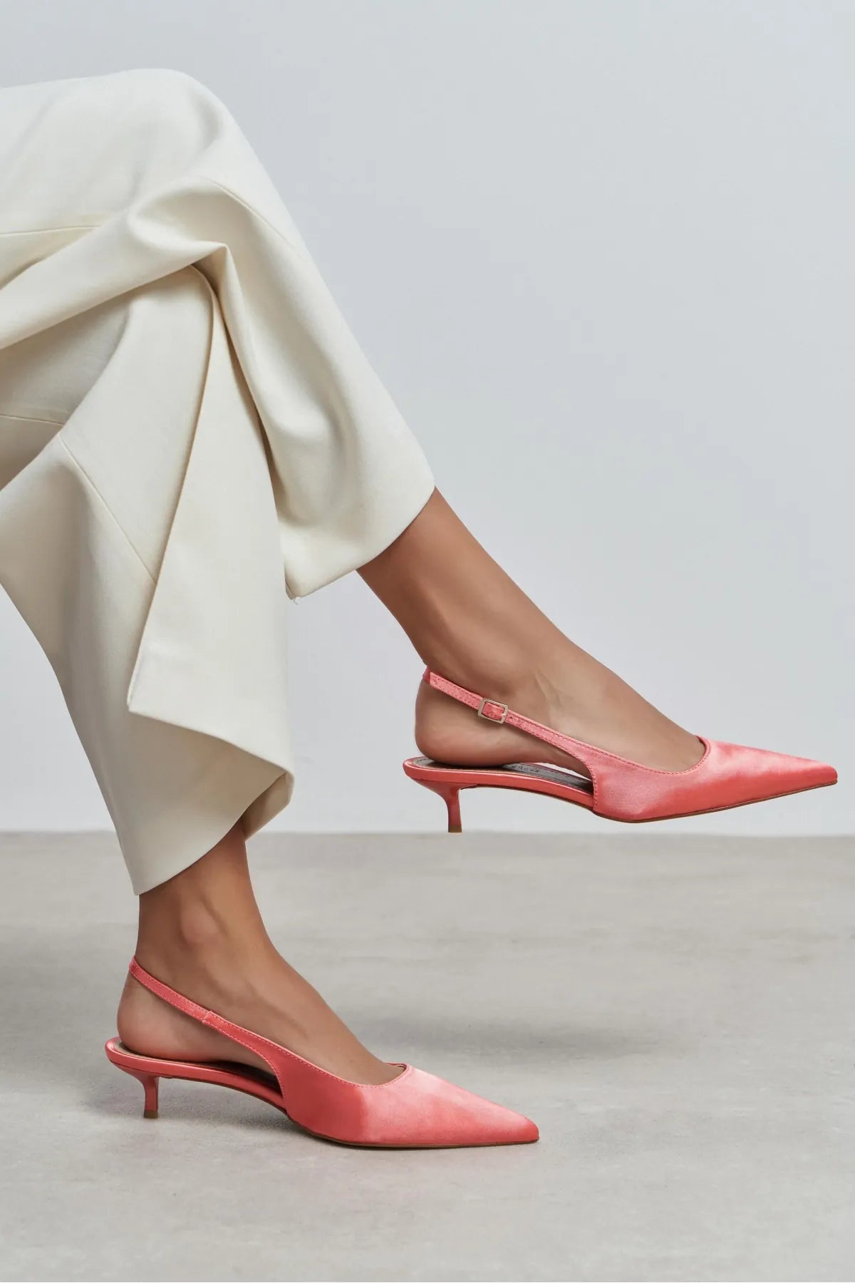 ROVIA Salmon Satin Pointed-Toe Thin Heel Women's Shoes
