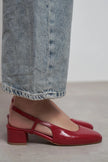 HARMONY Red Rustic Pattern Square Toe Buckle Detail Women’s Low Heel Ballet Flats