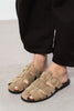 HONEY ROME BEIGE GENUINE SUEDE BUCKLE DETAIL WOMEN’S FLAT SLIPPERS