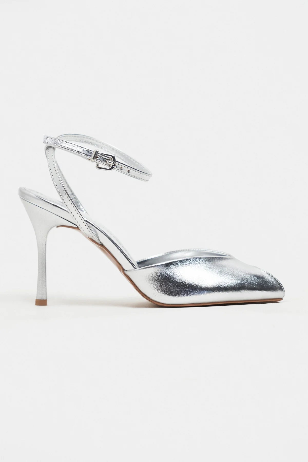 VELA Silver Rustic Open Toe Ankle Strap Women’s Heel Shoes