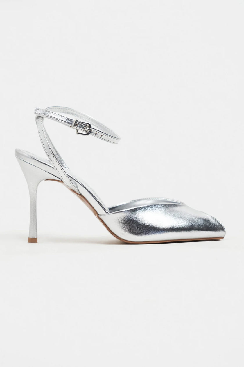 VELA Silver Rustic Open Toe Ankle Strap Women’s Heel Shoes