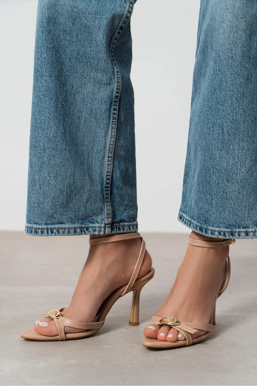 TAJ Ten Matte Buckle Detail Ankle Strap Heeled Sandals