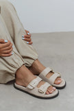 CUTE Beige Rustic Double Strap Flat Sole Women’s Slippers