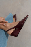 MELONI Burgundy Matte Back Strap Detail Pointed Toe Women’s Heel Shoes