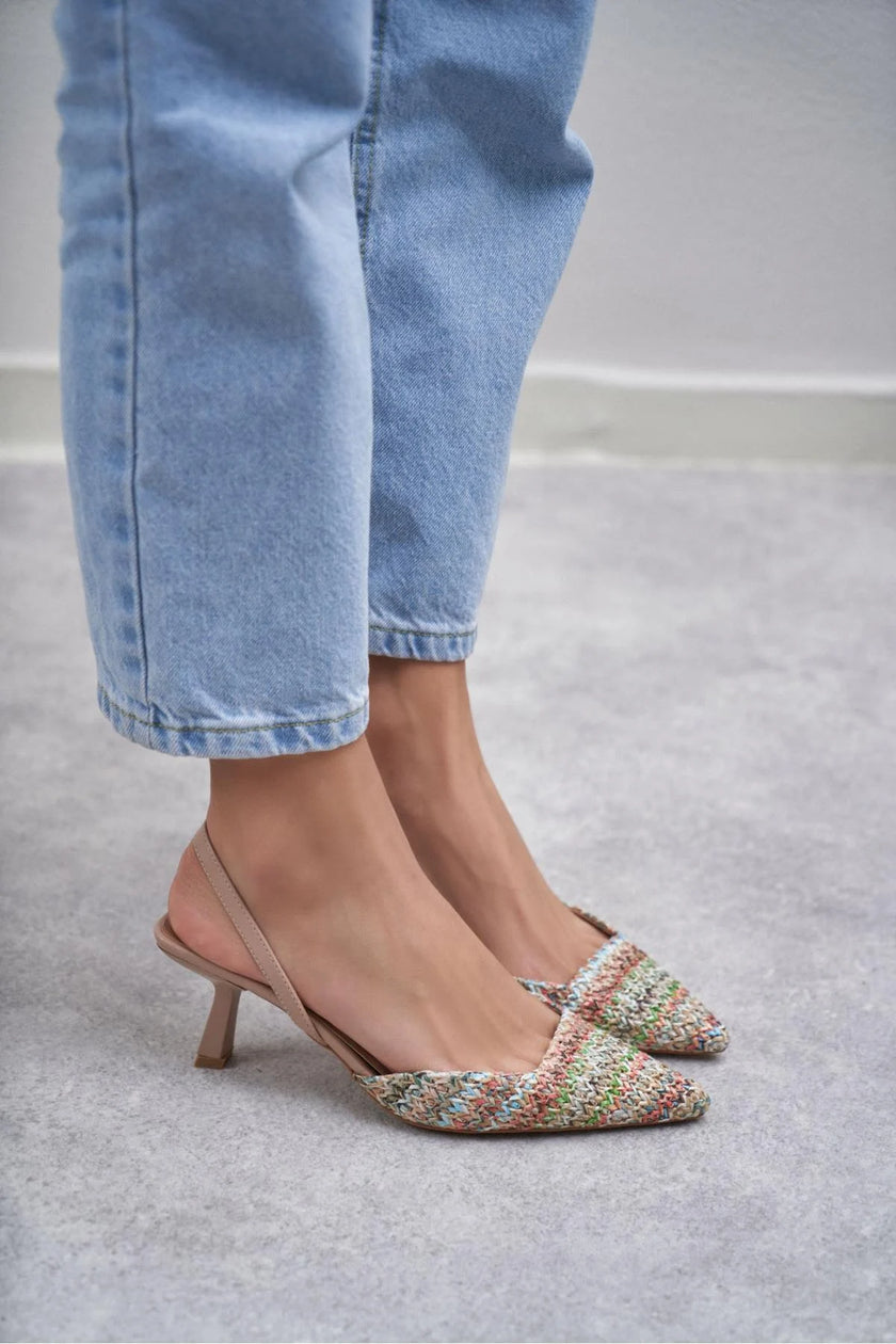 Ponnie Colorful Straw Pointed Toe Women's High Heel Shoes