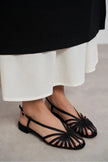 LENY Black Satin Piped  Low-Heel Women's Sandals