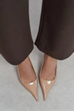 MEHRU Dark Beige Patent Buckle Detail Pointed Toe Women’s Heels