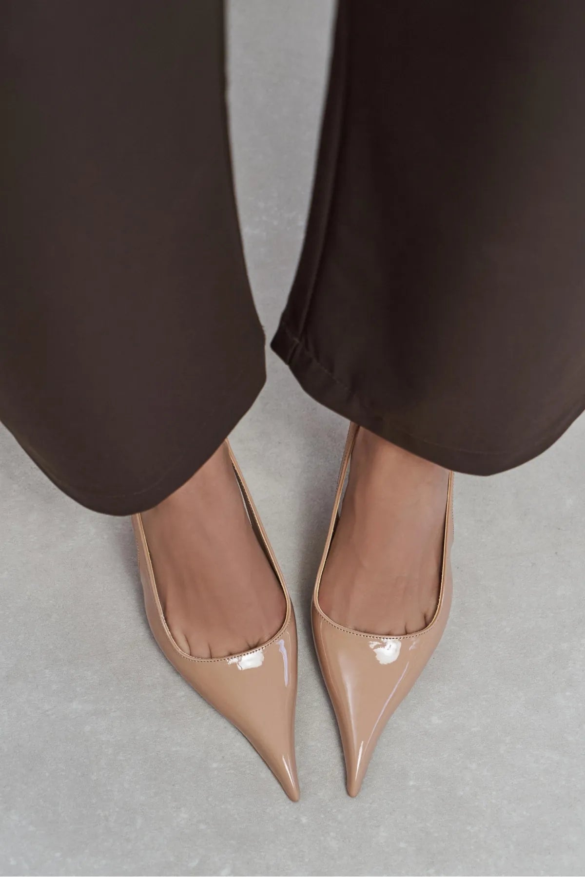 MEHRU Dark Beige Patent Buckle Detail Pointed Toe Women’s Heels