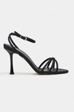AVA BLACK SATIN CROSS-STRAP ANKLE TIE WOMEN’S HIGH HEELS