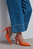 ELARA Orange Matte Slingback V-Vamp Pointed Toe Women’s Heels