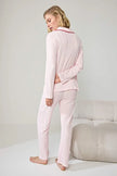Pink 100% Cotton Piping Detail Cherry Embroidered Pointelle/Ribbed Knit Pajama Set