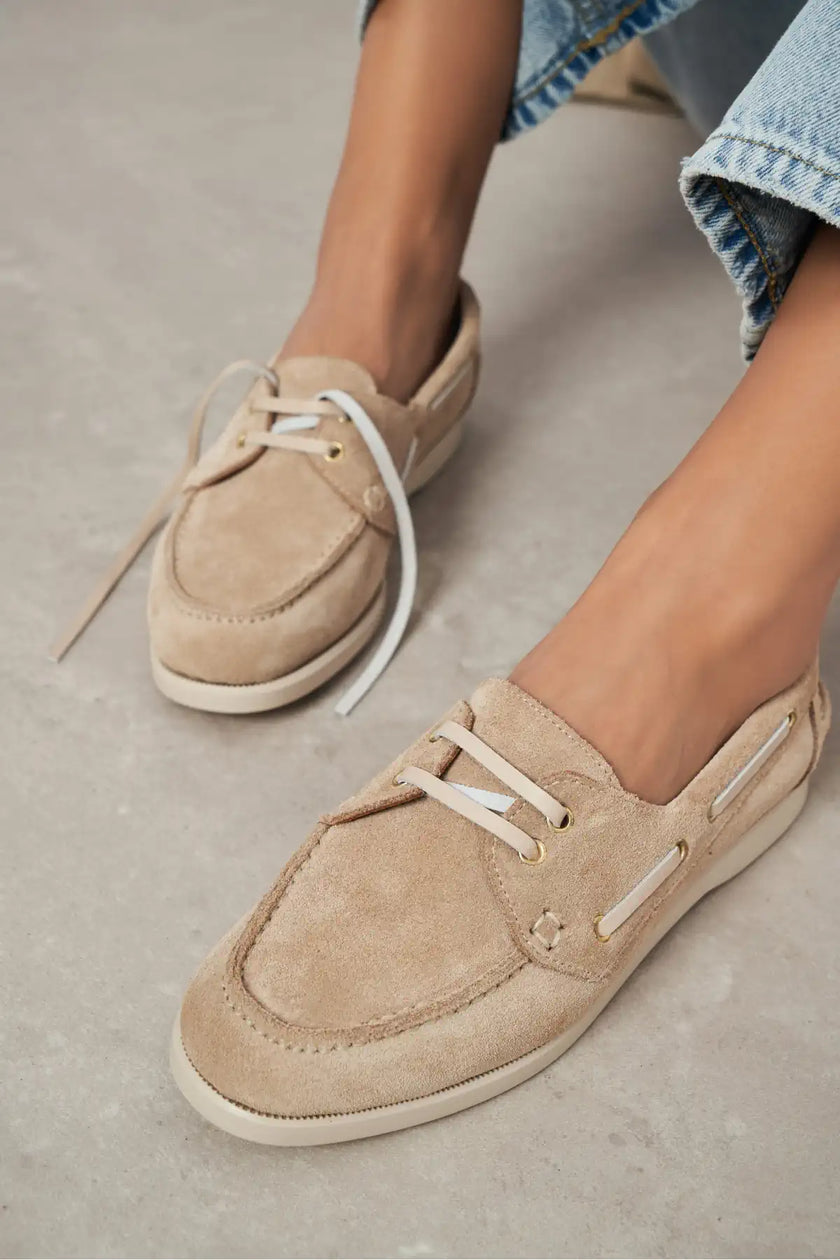 JAVED BEIGE FLAT SOLE LACE-UP DETAIL WOMEN'S SHOES