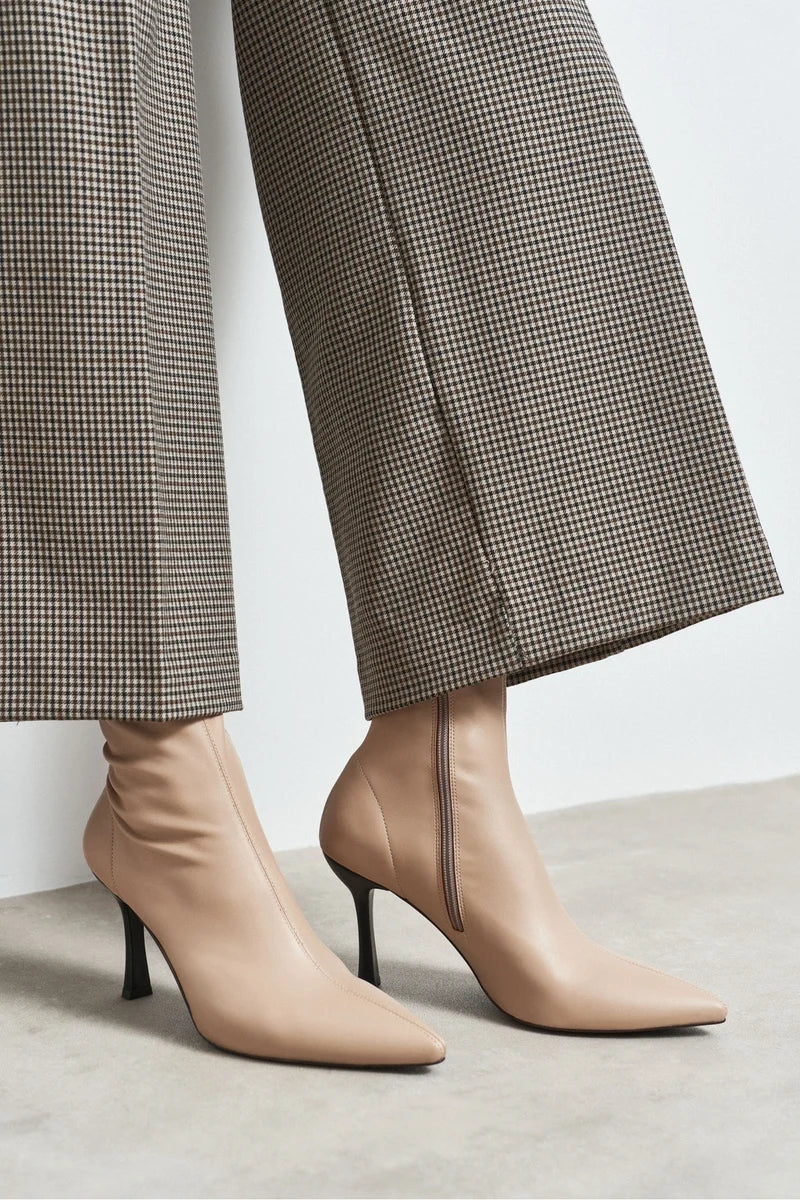 PALMA Nude Matte Stretch Pointed-Toe Ankle Boots – 8 cm Stiletto Heel