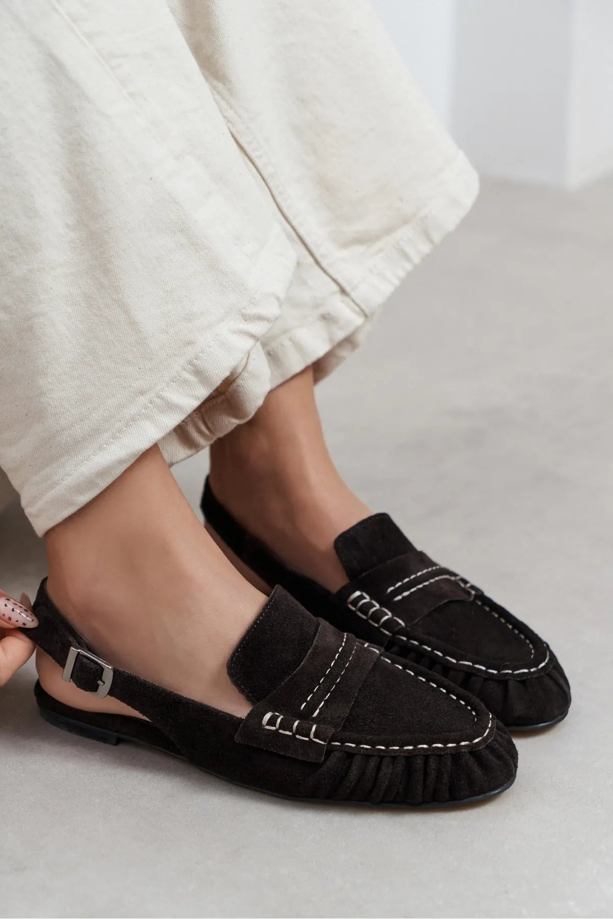 VELVET Bitter Coffee Suede Buckle Detail Women’s Flat Loafer Sandals | FOOTWEAR | Loafers | SANDALET | Lebbse VELVET Bitter Coffee Suede Buckle Detail Women’s Flat Loafer Sandals | FOOTWEAR | Loafers | SANDALET | Lebbse