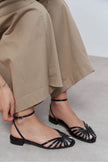 PIKA Black Metallic Buckle Detail Women’s Sandal Flats