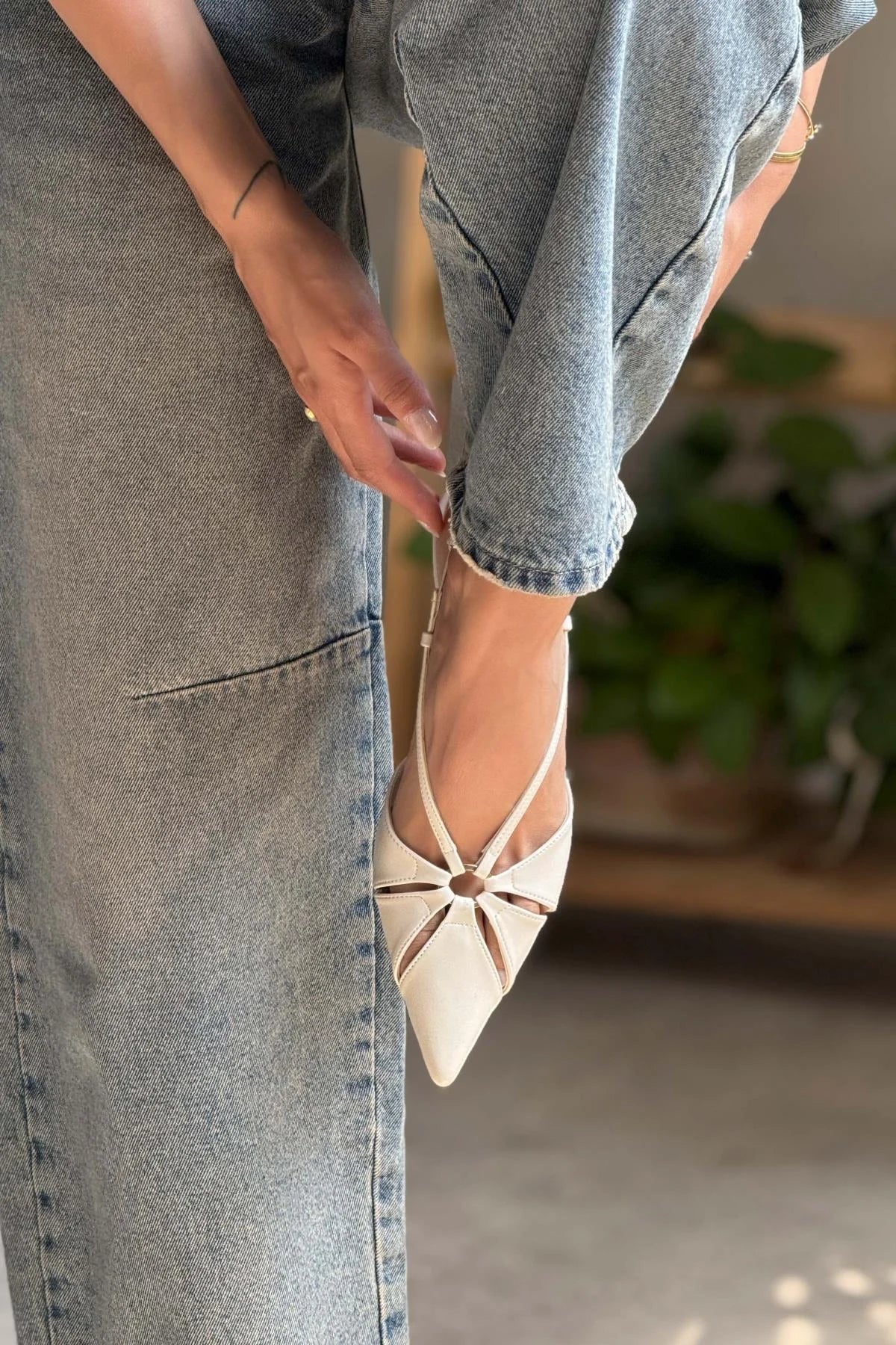 Sebastian Beige Patterned Matte Ankle Elastic Detail Women's High Heel Shoes