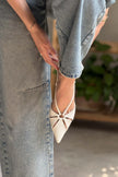 Sebastian Beige Patterned Matte Ankle Elastic Detail Women's High Heel Shoes