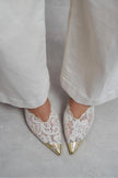 HANNAH Beige Lace Embroidered Detail Back Strap Women’s Heels