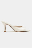 FENRIR BEIGE RUSTIC PATTERN SQUARE-TOE HIGH HEEL WOMEN’S SLIPPERS