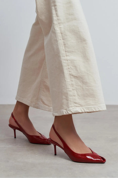 ADEN Red Rustic Pattern Open Toe Pointed Women’s Heels