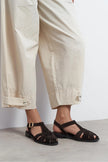 CERES Bitter Brown Genuine Suede Leather Buckle Detail Low Heel Women’s Sandals