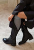 RUBY BLACK GENUINE LEATHER SLOT-TOE WOMEN'S HIGH-HEEL BOOTS