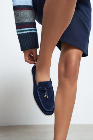 Warner – Navy Genuine Leather Tassel Flat Babet