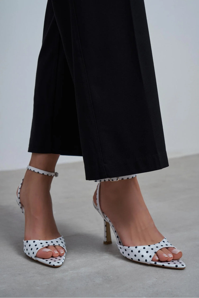 JULIAN White Polka Dot Satin Bow Detail Women’s Heels