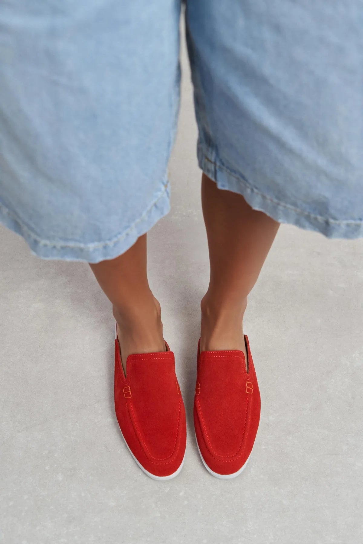LETTY Red Suede Leather Flat Women’s Loafer Slippers