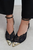 HANNAH Black Lace Embroidered Detail Back Strap Women’s Heels