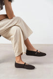 MERA Coffee Suede Buckle Detail Genuine Leather Flat Women’s Ballet Flats