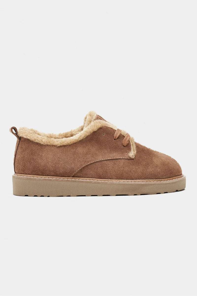 LUSHA Desert Dark Beige Genuine Suede Leather Fur-Lined Lace-Up Shoes – 2 cm