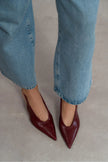MELVIN Burgundy Patterned Matte Women’s Heeled Shoes with Elastic Ankle Detail