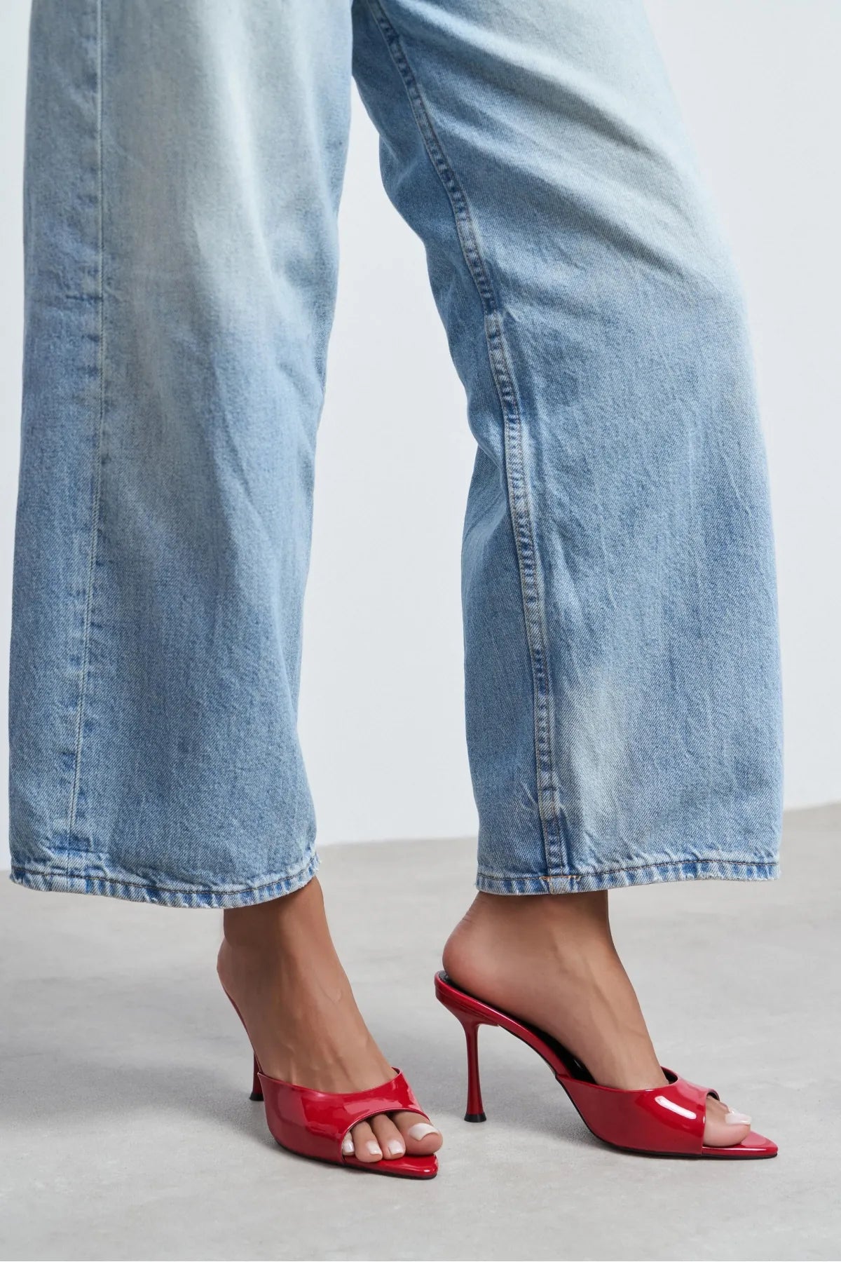 RENATA Red Patent Leather Pointed-Toe Mule Heels