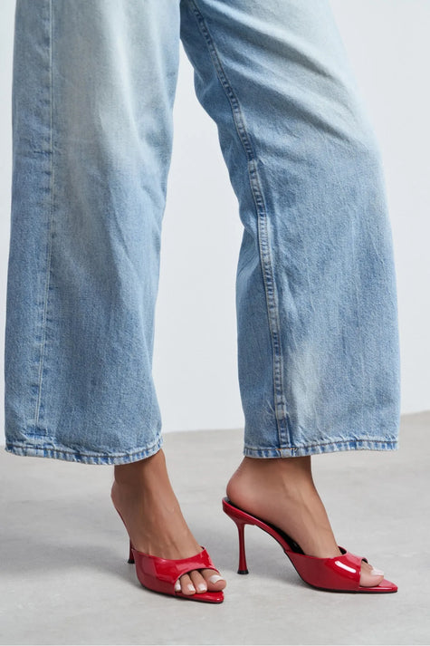 RENATA Red Patent Leather Pointed-Toe Mule Heels