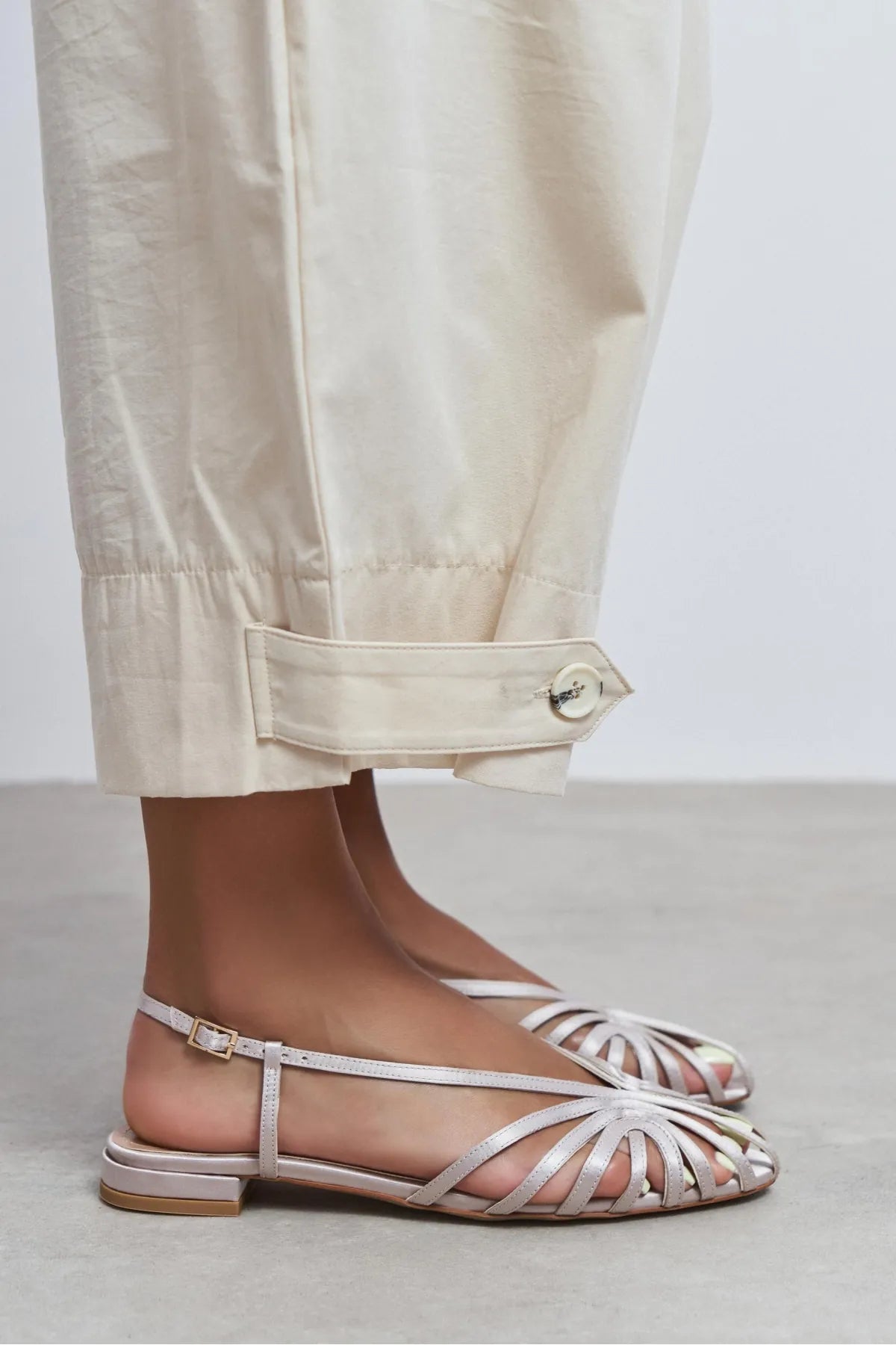 LENY Dark Beige Satin Piped Low-Heel Women's Sandals
