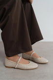 JEREMI Beige Matte Pattern Buckle Detail Women’s Ballet Flats