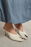 LILY Beige Pattern Asymmetric Open Front Back Women’s Heeled Slippers